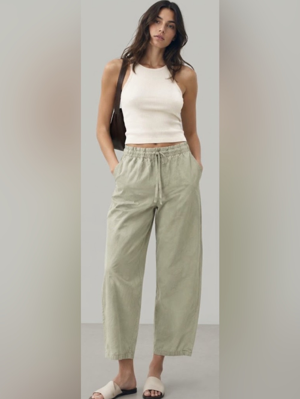 Zara Olive Green 100% Cotton Jogger Pants Womens Pull On Casual - Size XL